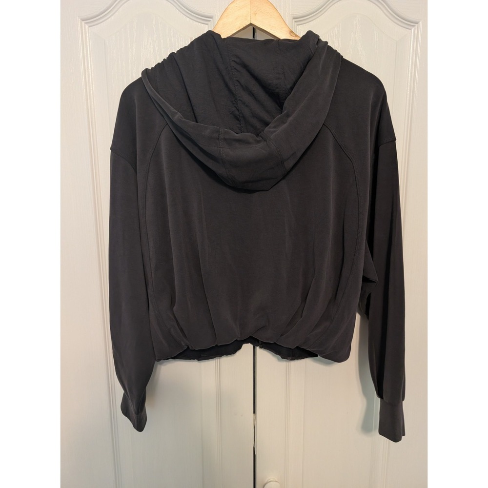Athleta Seasoft Bubble Hem Hoodie L Black Full Zip Jacket Cropped - Picture 2 of 5